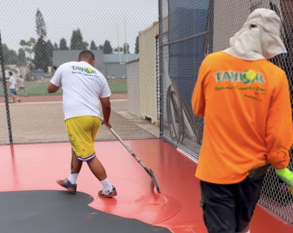 Taylor tennis courts employees resurfacing acrylic